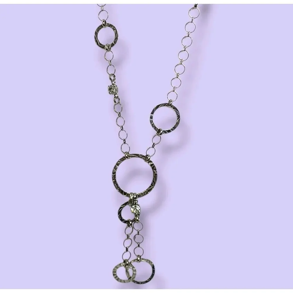B-JWLD Signed Y2k 925 Silver Plated Rings & Swarovski Crystals‎ Y-drop Necklace